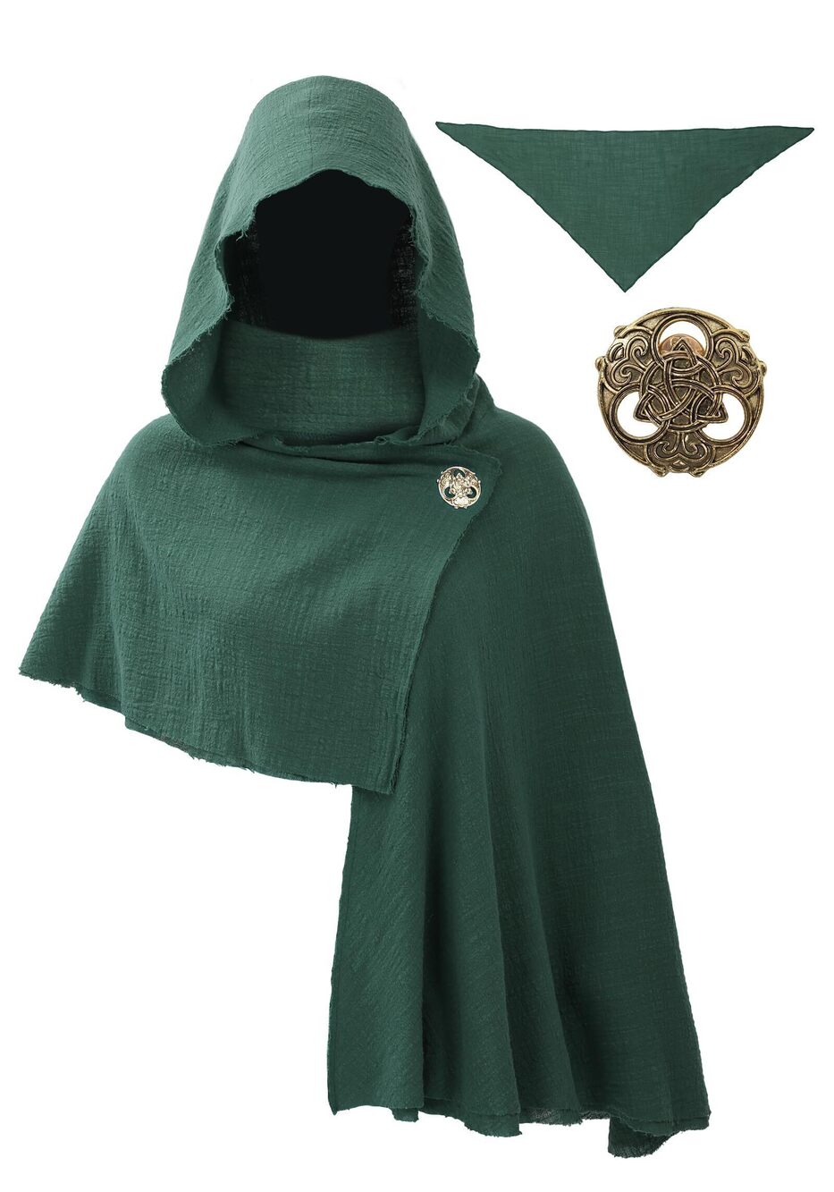 2153 Medieval Hooded Shawl Scarf, Post Apocalyptic Cowl Cloak Green